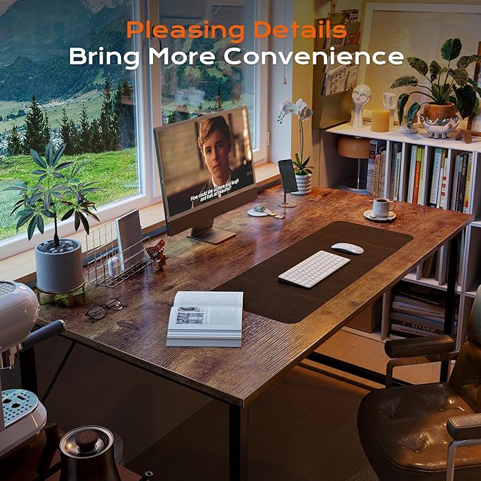 PRAISUN 47 X 24 Inch Computer Desk with Deeper Desktop, Gaming Office Writing Work Desk for Home Office, Study, Bedroom, Work from Home, Metal Frame, Rustic Brown