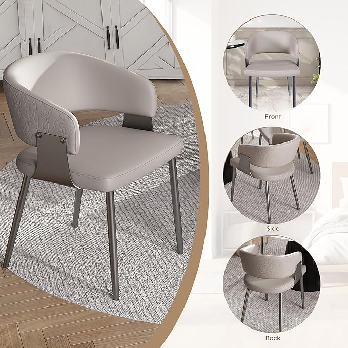 Dining Chairs Set of 2, Modern PU Leather Kitchen with Metal Legs - Ergonomic Armrests, Comfortable Sponge Cushion, Sturdy Frame for Dining Room