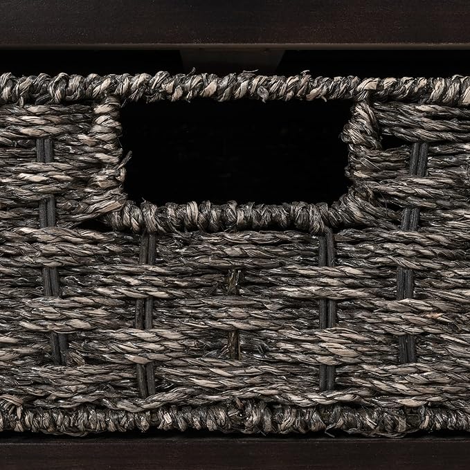 Fully Assembled Storage Bench with Cushioned Seat, 2 Drawers & Removable Basket, Solid Wood Entryway Shoe Bench for Bedroom, Hallway, Living Room (Espresso)