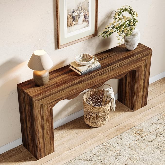 Tribesigns 63" Farmhouse Console Table, Wooden Couch Table Behind Sofa with Storage, Long Entryway Sofa Station, Narrow Console Stand with Base, Hallway Stand for Entryway, Living Room (1, Dark Brown)