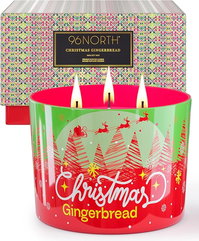 96NORTH Luxury Christmas Candle Gingerbread Scented | Large 3-Wick Jar Candle | Up to 40 Hours Burning Time | 100% Natural Soy Wax | Ideal Christmas Candles Gift