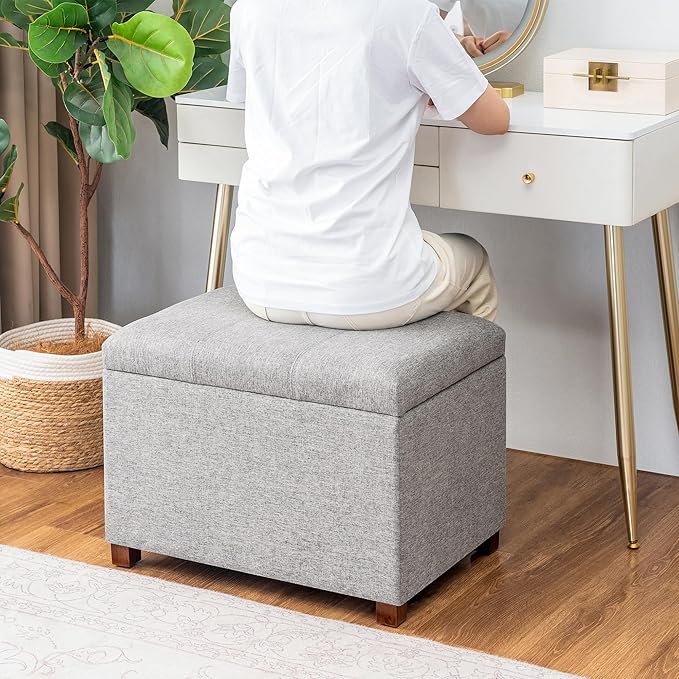 Joveco 24" Linen Storage Ottoman Bench, Rectangle Foot Rest Stool for Living Room, Bedroom, Entryway, Linen Gray