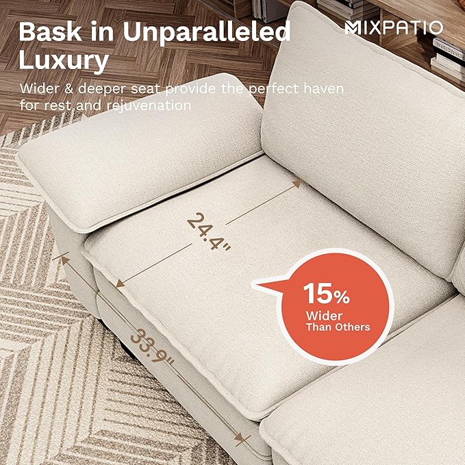 U-Shaped Cloud Modular Sofa Set, Deep Seat 3-Piece 6-Seater Sectional Couch & Removable Arms, Plush Chenille for Living Room - Beige