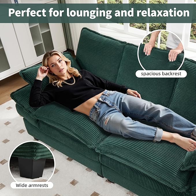 83" Loveseat Sofa, Cloud Couches for Living Room, Comfy Corduroy Couch with Deep Seat, Love Seat Couches for Bedroom, Apartment and Office, Easy Assemble for Small Space (Green)