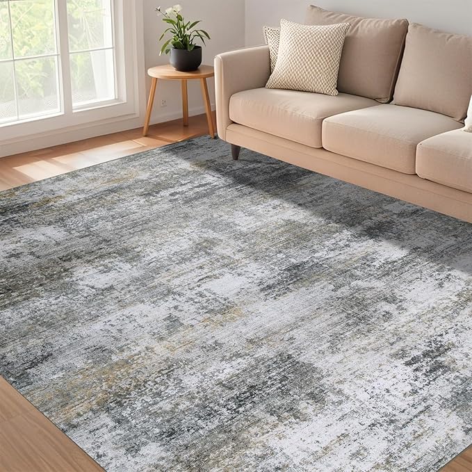 WILLSUN Washable Area Rugs, 6x9 Non-Slip Boho Large Area Rugs for Living Room, Bedroom, Machine Washable Vintage Rug, Indoor Floral Print Carpet for Home Decor, Kid & Pet Friendly Mat