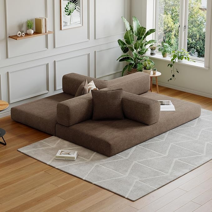 78.8''Convertible Sleeper Sofa Bed,Compressed Floor Boneless Couch,Modular Modern Corduroy Sofa for Living Room Bedroom -with Fixed-Shape Frame and Support Armrest,Easy Assembly(Brown)