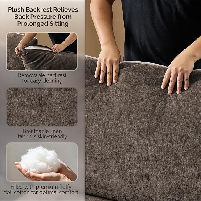 VINGLI 84" W Oversized Comfy Two Seat Love Seat, 37" Extra Deep Seat Piping Design Loveseat Couch with Two Pillows, Linen Fabric Modern Small Sofa for Small Living Room, Bedroom, Brown