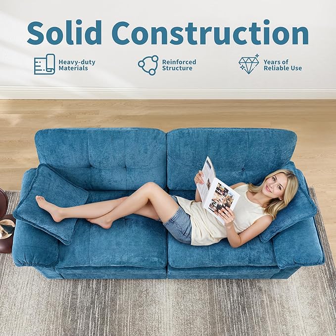 84" Loveseat Sofa, Modern Couches for Living Room,Double-Layer Cushion Cloud Couch with Deep Seat,Super Comfy Chenille Sofas,Sturdy Frame, Easy Assembly for Bedroom, Apartment, Office, Blue