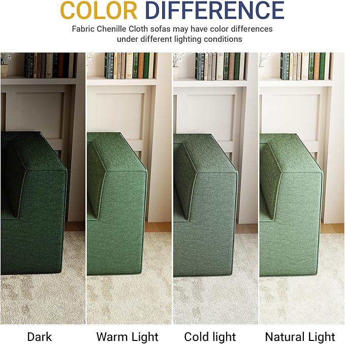 38“ Modular Sectional Sofa Convertible Cube Couch Seat Set, Combine L-Shaped U-Shaped, Free Assembly, Space-Saving for Living Room, Thick Foam Fabric Chenille Green (Only Corner)