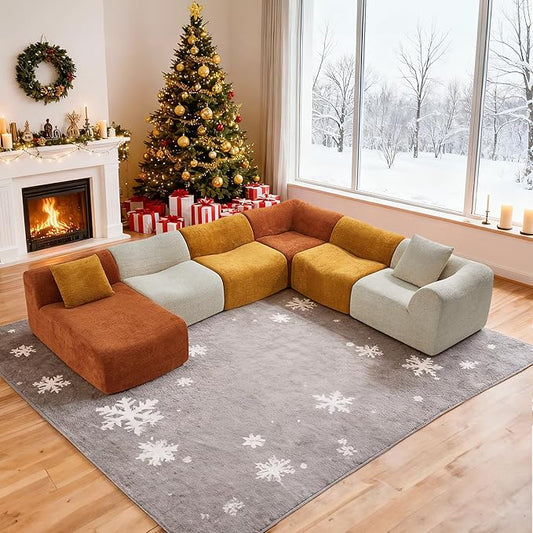 Modular Sectional Sofa, Freely Configurable Modular Design, Comfy Raindrop Velvet Fabric U Shaped Couch, Soft Upholstery L Shaped Couch Stylish Color-Block Versatile for Living Room & Lounge