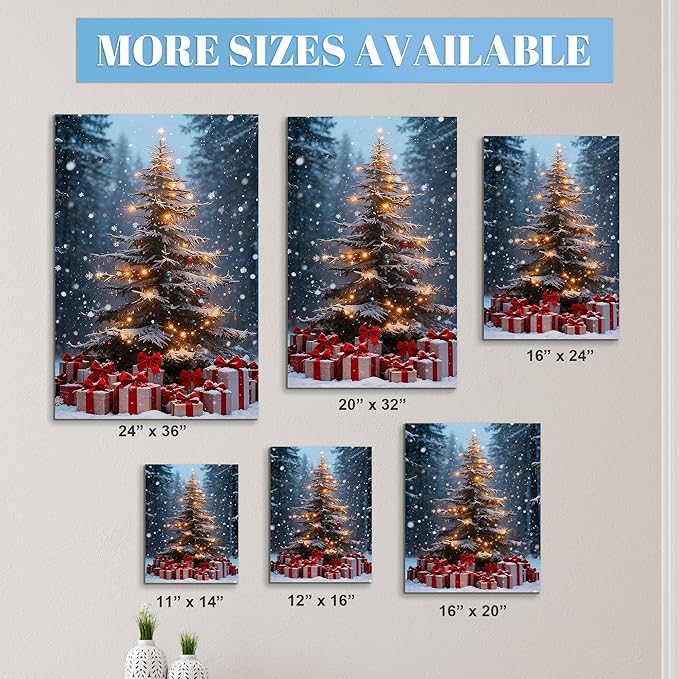 Framed Christmas Pictures Wall Decor,Vintage Pine Tree Prints,Winter Christmas Canvas Wall Art Decoration for Bedroom Bathroom Living Room Rustic Xmas Holiday Gifts (Christmas Tree 14, 20'' X 32'')