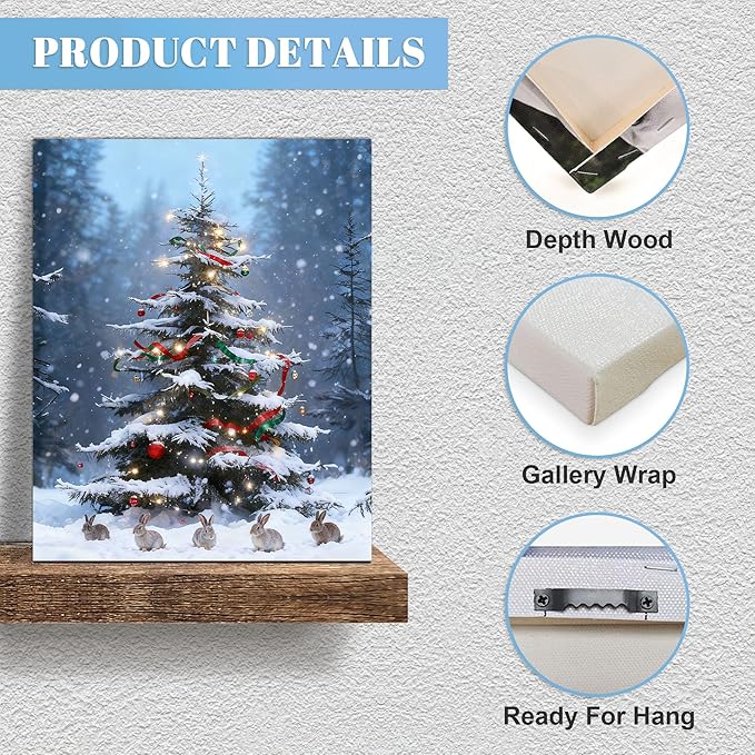 Framed Christmas Pictures Wall Decor,Vintage Pine Tree Prints,Winter Christmas Canvas Wall Art Decoration for Bedroom Bathroom Living Room Rustic Xmas Holiday Gifts (Christmas Tree 17, 11'' X 14'')