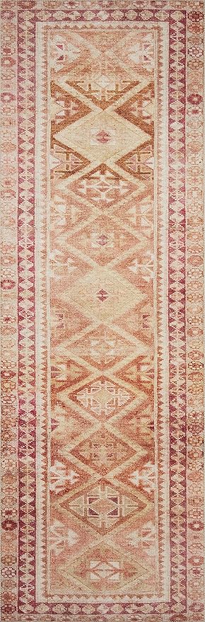 Loloi Layla Collection LAY-16 Natural/Spice 2'-6" x 12'-0" .13" Thick Runner Rug, Soft, Durable, Vintage Inspired, Distressed, Low Pile, Non-Shedding, Easy Clean, Printed, Living Room Rug