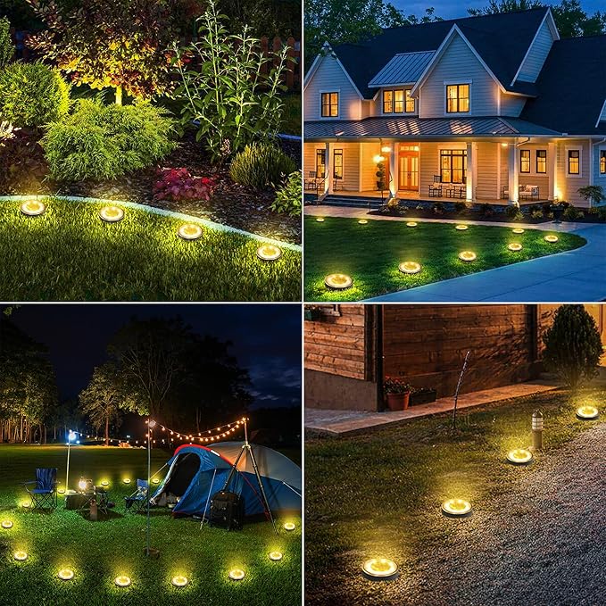 Joomer Solar Ground Lights, 12 Pack 8 LED Solar Lights Outdoor Waterproof IP68 Disc Light Landscape Lighting Garden Light for Patio Pathway Lawn Yard Driveway Walkway(Warm White)