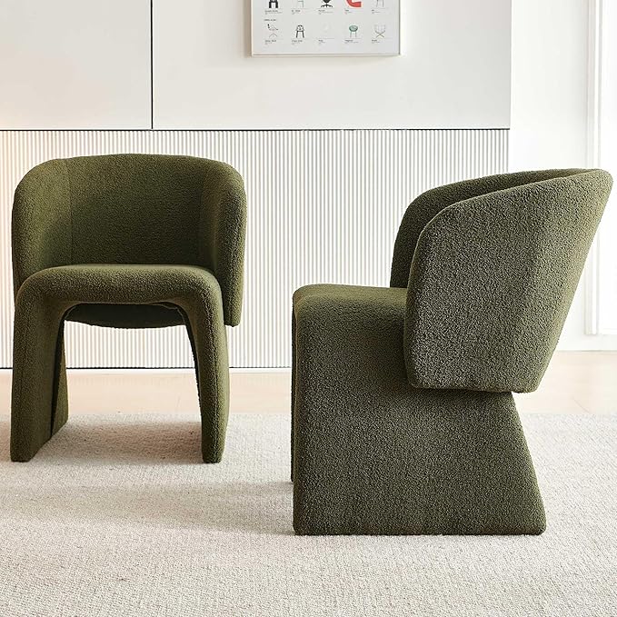 Barrel Dining Kitchen Chairs Set of 2, Modern Mid Century Living Room Chairs Upholstered Round Backrest Accent Side Chairs Comfortable for Dining Room, Cafe,Green