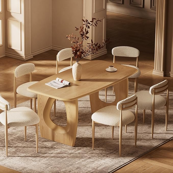 Morden Fort Modern Dining Table Set for 6, 68'' Rectangle Dining Table with 6 Chairs, Kitchen Table with Pedestal Base, Dinner Table for Dining Room, Kitchen, Living Room (Natural)