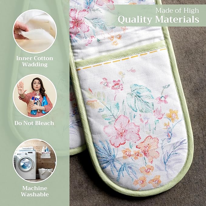 Maison d' Hermine Paradise Island 100% Cotton Easter Double Oven Glove with Loop Heat Resistant for BBQ | Cooking | Baking | Grilling | Microwave | Barbecue | Spring/Summer (7.5 Inch by 35 Inch)