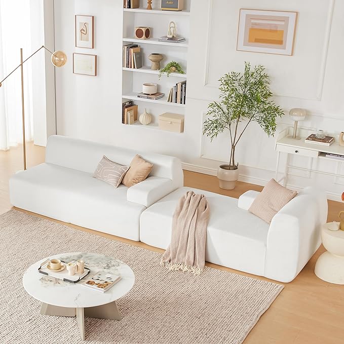 107" Modular Sectional Sofa, Boneless Couch Sponge Sectional Sofa for Living Room, High Density Sponges Cloud Couch,Modular L-Shape with Chaise, White