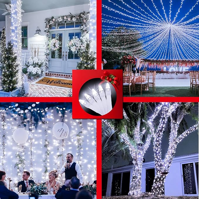 750LED Christmas Lights Outdoor Use, 240ft 12 Modes Cool White LED String Lights with Timer Dimmable, Waterproof Christmas Tree Lights for Xmas Patio Yard Fence Balcony Garden Decor Cool White
