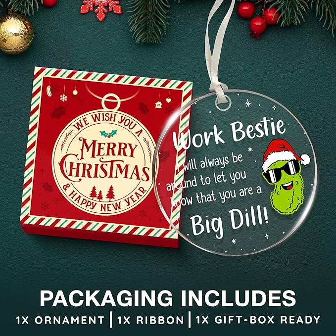 Work Bestie Ornament - Delightful Pickle Ornaments for Christmas Tree, Ideal Funny Work Ornaments for Coworkers, Unique Christmas Pickle Ornament, Perfect for Co-Worker 2025