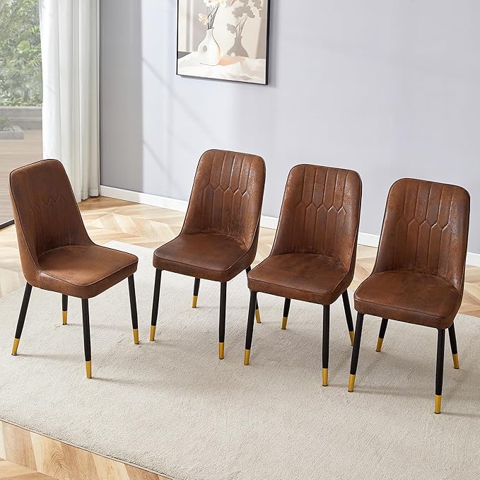 Dining Chairs Set of 4，Modern Dining Chairs, Equipped with Suede Nap Backrest Cushions and Metal Legs, Suitable for Restaurants, Kitchens, and Dining Room Chairs