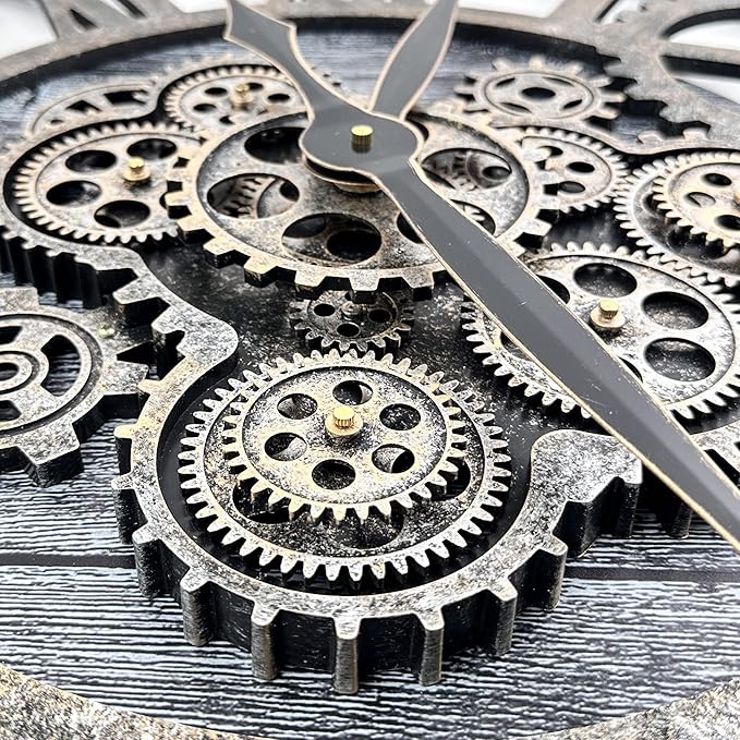 HOIBAI Large Wall Clock Oversized 30 Inch Clocks for Living Room Decor Wall Decor Farmhouse Vintage Rustic Industrial Roman Big Chic Home Decor Wall Clock for House Bedroom, Moving Gears Clock