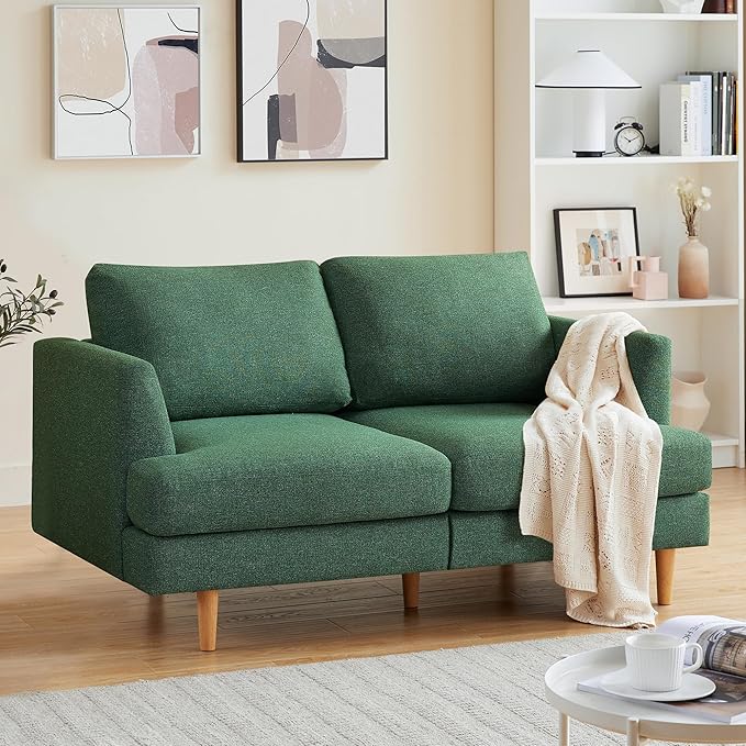 Loveseat Sofa 56" Mid Century Modern Small Couches for Small Spaces Love Seat with 2-Seat Upholstered Cushion Sofa Couches for Bedroom, Living Room, Apartment, Office (Green)