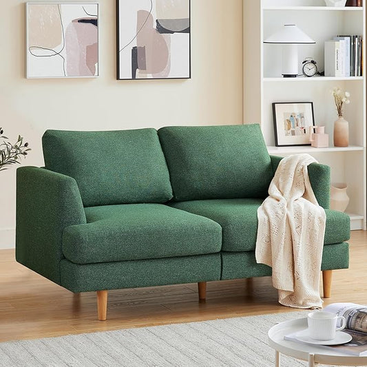 Loveseat Sofa 56" Mid Century Modern Small Couches for Small Spaces Love Seat with 2-Seat Upholstered Cushion Sofa Couches for Bedroom, Living Room, Apartment, Office (Green)