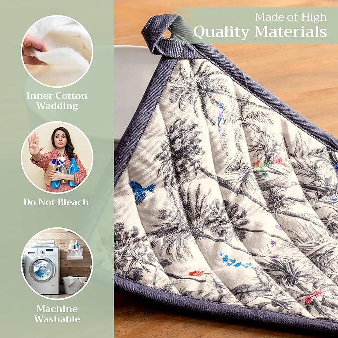 Maison d' Hermine Pot Holders 100% Cotton Heat Resistant Potholders 8" x 8" Hot Pads with Loop for Thanksgiving Christmas Decorations BBQ Cooking Baking Handling Hot Pans (Pack of 1, Amazonia)