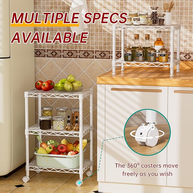 3 Tier Adjustable Storage Shelves Heavy Duty Metal Utility Shelf Wire Shelving Unit Organizer Rack for Home Kitchen Office Bathroom Pantry Room 12" D x 18" W x 30" H