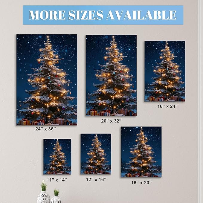 Framed Christmas Pictures Wall Decor,Vintage Pine Tree Prints,Winter Christmas Canvas Wall Art Decoration for Bedroom Bathroom Living Room Rustic Xmas Holiday Gifts (Christmas Tree 13, 11'' X 14'')