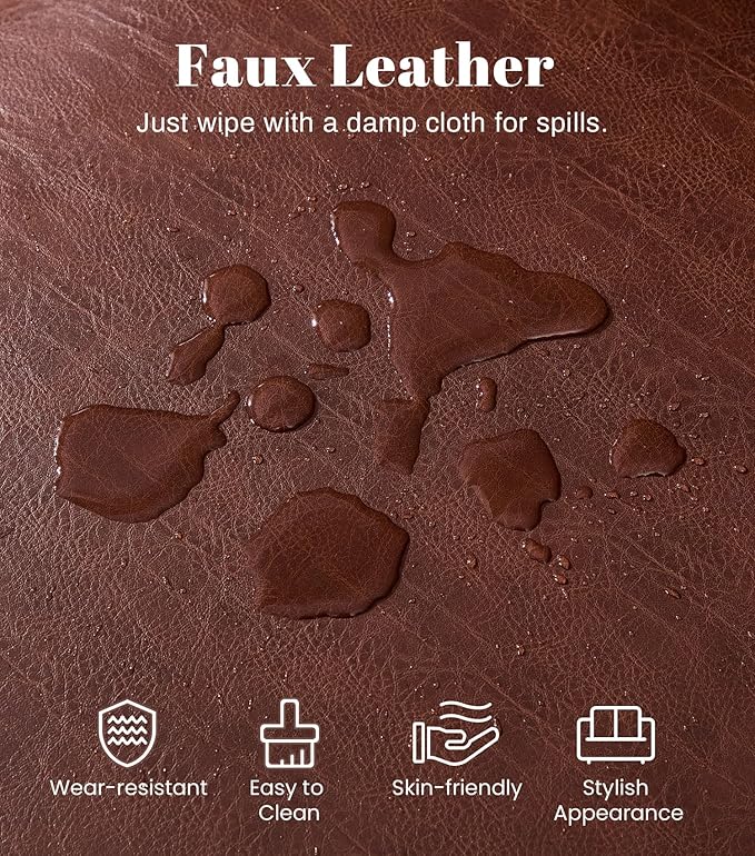 WILLOVE Faux Leather Sofa, Mid Century Modern Couch with Rolled Arm & Nailhead Trim for Living Room, Office - Retro Brown