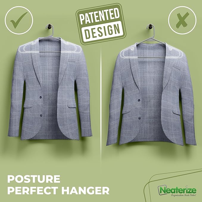 NEATERIZE Clothes Hangers 50 Pack Grey - Plastic Hangers - Ganchos Colgar Ropa