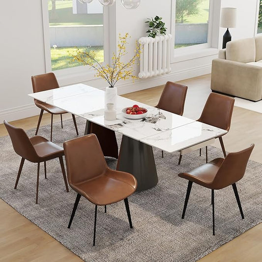 Modern Dining Chairs Set of 6, Upholstered Faux Leather Cushion Seat and Sturdy Metal Legs for Restaurant, Living Room, Grey