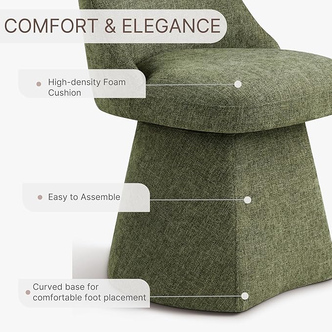 Swivel Dining Chairs Set of 2, Upholstered Mid Century Modern Deskchair with High Back, Linen Fabric Kitchen Chairs for Dining Room, Bedroom, Dressing Room, Moss Green