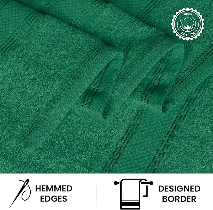 Casa Lino Bath Towel Set of 8 (2 Bath Towels, 4 Wash Cloths & 2 Hand Towels for Bathroom) - 100% Cotton - Highly Absorbent & Quick Dry - Guest Room Essentials for Bathroom Set - (Green)