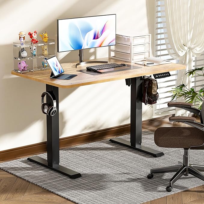 BIZUM 40x24 Inch Electric Standing Desk with Memory Presets, Quiet Motor Height Adjustable Stand Up Desk for Home Office & Gaming, Ergonomic Sit Stand Workstation，Light Rustic Brown