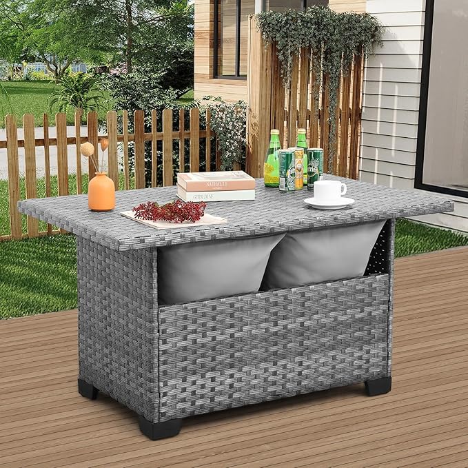 Outside Patio Table 46 Inches Outdoor Coffee Table with Storage Outdoor Dining Table, Grey