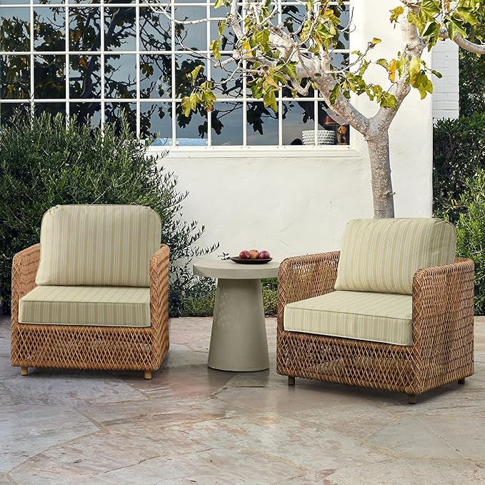 Outdoor Cushions for Patio Furniture Set of 2, 24"x24" Water Repellent Chair Cushions Removable Seat Bottom & Back Cushion Covers for Chair, Sofa, Couch, Beige Brown Stripe