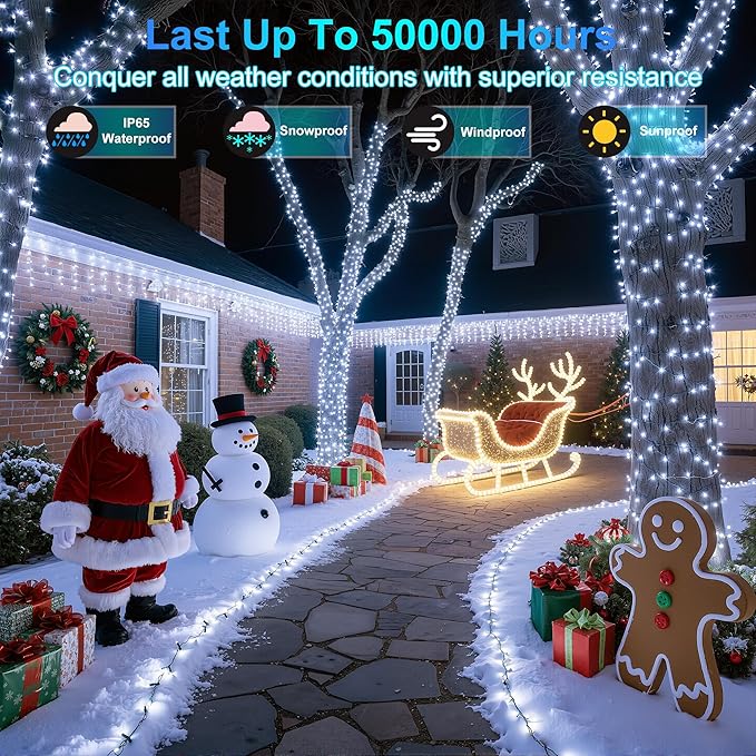 240FT 750LED Christmas Lights,12 Modes Cool White Outdoor String Lights with Timer & Dimmable, Waterproof Green Wire Christmas String Lights for Indoor Tree Xmas Patio Fence Wedding Party Decor