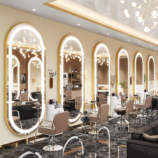 FENNIO 70" x 32" Large Luxury Wall Mounted Mirror with LED Lights - Oval Full Length LED Lighted Full Body Dressing Mirror for Bedroom, Salon, Brushed Aluminum Frame, Tempered Glass