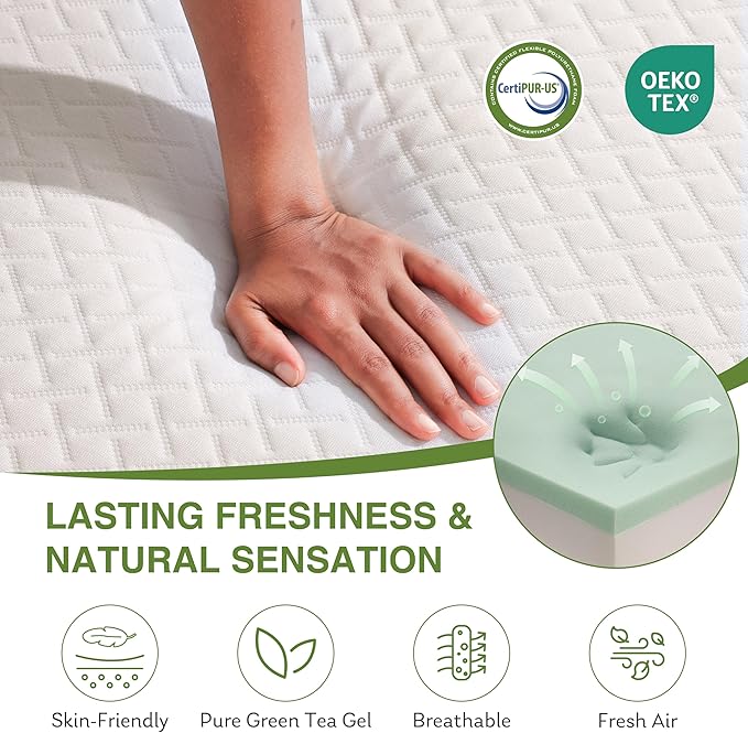 EGOHOME Full Size Memory Foam Mattress, 8 Inch Bed Mattress in A Box with Cooling Green Tea Gel, Pressure Relief with Medium Firm Support, CertiPUR-US Certified, 75''L x 54''W, ‎37.3 pounds White