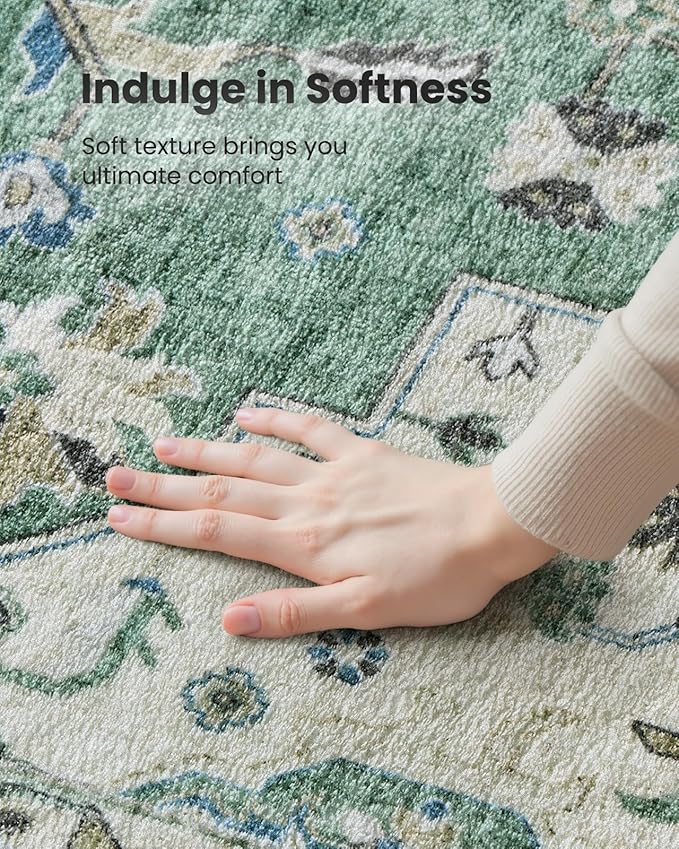 AMADA HOMEFURNISHING 9x12 Area Rug, Washable Low-Profile Large Area Rug with Non-Slip Backing & Durable Edge Binding, Vintage Large Rugs for Living Room, Bedroom