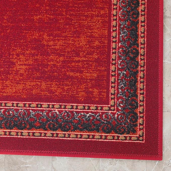 Antep Rugs Alfombras Bordered Modern 2x7 Non-Slip (Non-Skid) Low Pile Rubber Backing Indoor Area Runner Rug (Maroon Red, 2' x 7')