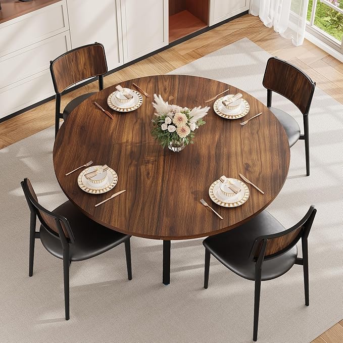 Garvee 47'' Round Dining Table for 4-6 People, Farmhouse Kitchen Dining Table, Round Dinner Table with Storage Shelf for Kitchen, Living Room (Table Only), Walnut