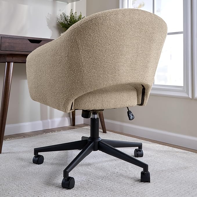 Bush Furniture Mid Century Modern Desk Chair for Home Office, Adjustable Seating with Wheels and Swivel Base, Fairfax Collection, Cool Beige Fabric Upholstery