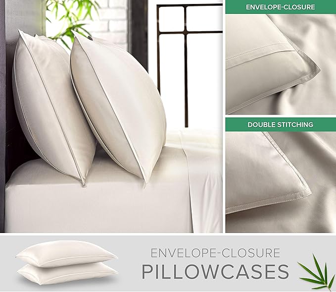 Pure Bamboo Twin XL Sheets, Genuine 100% Organic Viscose Derived from Bamboo Bed Sheet Set, Luxuriously Soft & Cooling, Double Stitching, 2 Year Quality Promise (Twin XL, Ivory)