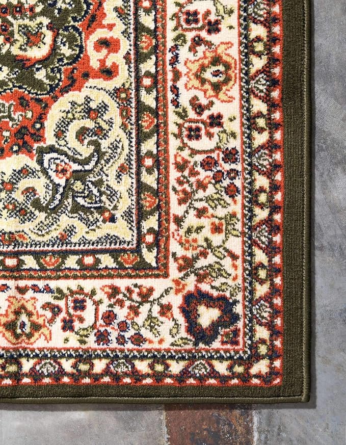 Unique Loom Reza Collection Traditional Persian Style Area Rug, 4 x 6 ft, Olive/Ivory