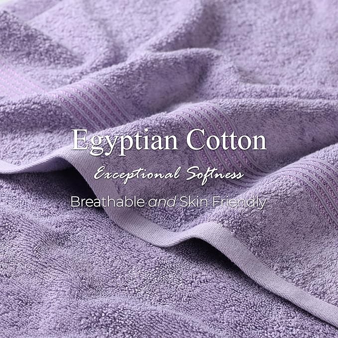 Superior Egyptian Cotton 4-Piece Bath Towel Set for Shower, Bath, Spa, Resort, Hotel, Soft Body Towels, Airbnb Essentials, Apartment, Dorm, Quick Dry, Absorbent, Bathroom Basics, Royal Purple