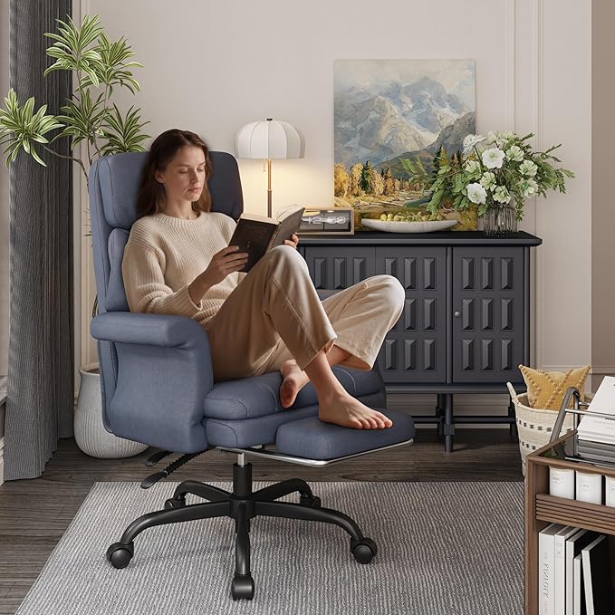 ELABEST C39 Cross Legged Office Chair with Footrest & Convertible Armrests-Pet-Friendly Criss Cross Home Desk Chair, Ergonomic Big and Tall Executive Chair with Lumbar Pillow